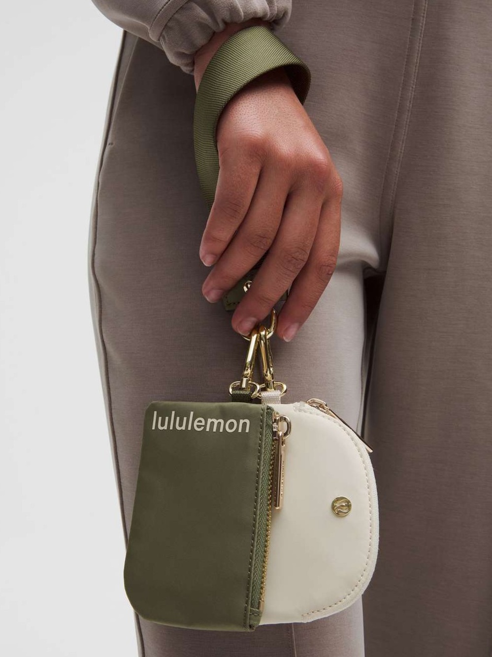 lululemon Olive Green & Cream dual pouch Wristlet